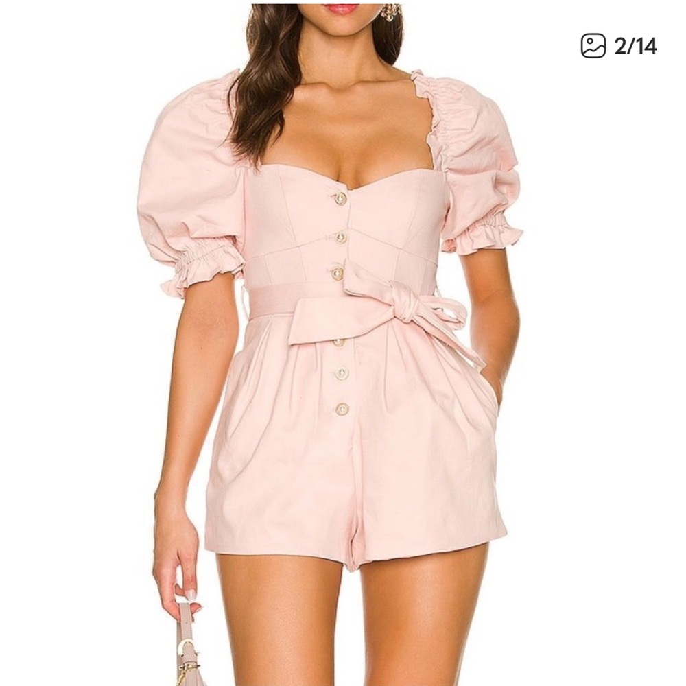 MAJORELLE pink wromper, Pink Puff Sleeve Romper